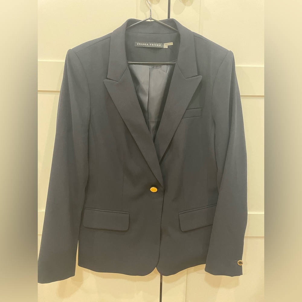 Ivanka Trump Women's Dark Blue Blazer with Gold Button- Jacket Size 14